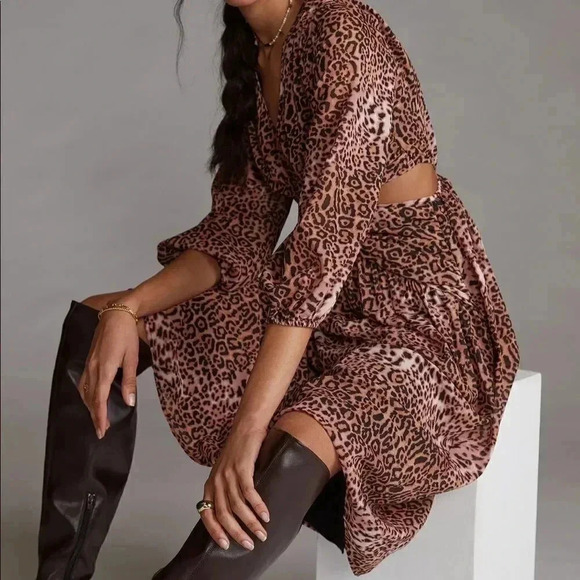 Anthropologie |  RANNA GILL Cut Out Midi Dress in Brown Motif - Picture 2 of 6